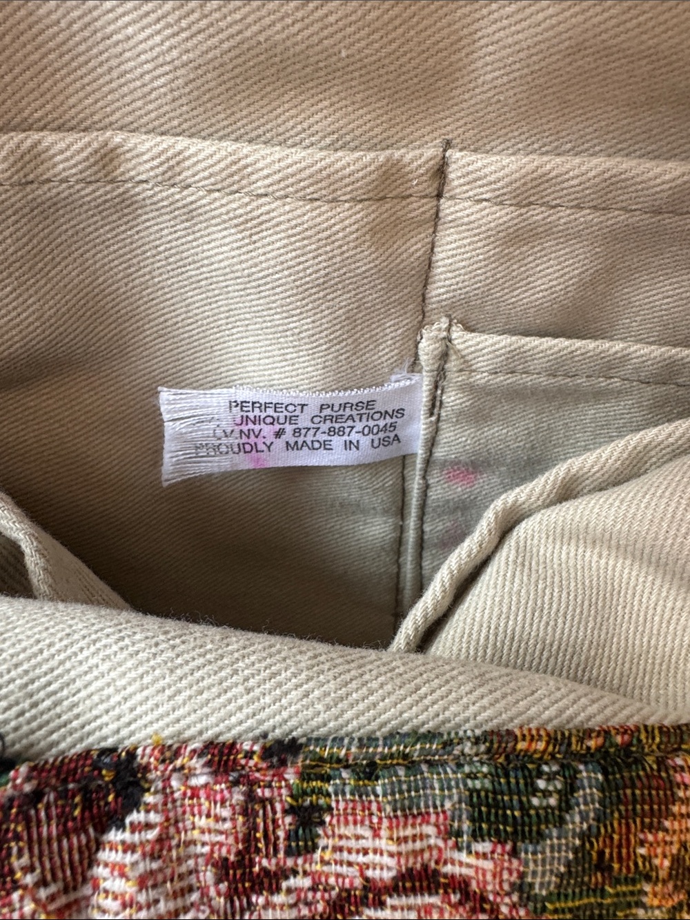 Vintage 90s Unique Creations Floral Tapestry Bag Wooden Handle cottagecore - Picture 9 of 11